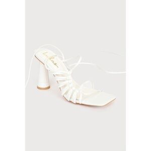 Lulus Zindy White Lace-up High Heel Sandals Womens 6.5 Wedding Formal Bride Bach